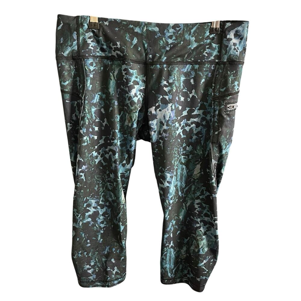Lululemon 10 Cropped Leggings Running Activewear Blue Black Print Pocket